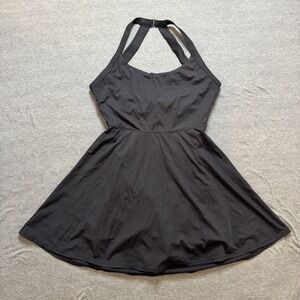 Halara Women's Easy Peasy Twisted Flare Black Dress Pickleball Tennis Sz Large